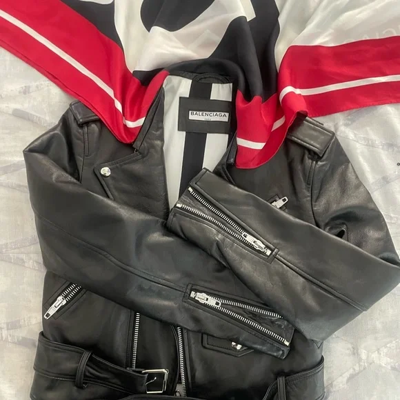 Balenciaga authentic leather scarf moto biker jacket